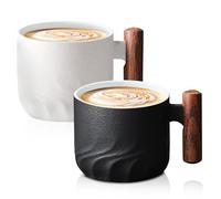 SUNOYA Tazas De Café De Porcelana, 2 Piezas Tazas De Café Espresso, Taza De Cafése De Cerámica Con Asa, Taza De Cappuccino, Taza De Cafés De Porcelana Para Leche Té Chocolate, Negro blanco