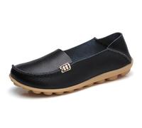 Sunporx Cómodo Mocasines de Cuero de Las Mujeres Slip On Flats Casual Round Toe Wild Driving Flats Soft Walking Shoes