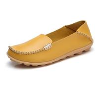 Sunporx Cómodo Mocasines de Cuero de Las Mujeres Slip On Flats Casual Round Toe Wild Driving Flats Soft Walking Shoes