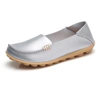 Sunporx Cómodo Mocasines de Cuero de Las Mujeres Slip On Flats Casual Round Toe Wild Driving Flats Soft Walking Shoes