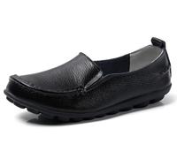 Sunporx Mujer Informal Cuero Mocasines Conducción sin Cordones Punta Redonda Antideslizante Suela Blanda Trabajo Caminar Zapatos Planos Mocasines Penny Negro EU 42