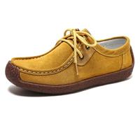 Sunporx Mujeres con Cordones Casual Mocasines de Cuero Zapatos de conducción Oxfords Antideslizante Cómodo Mocasín Zapatos