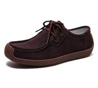 Sunporx Mujeres con Cordones Casual Mocasines de Cuero Zapatos de conducción Oxfords Antideslizante Cómodo Mocasín Zapatos