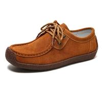 Sunporx Mujeres con Cordones Casual Mocasines de Cuero Zapatos de conducción Oxfords Antideslizante Cómodo Mocasín Zapatos