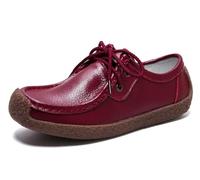 Sunporx Mujeres con Cordones Casual Mocasines de Cuero Zapatos de conducción Oxfords Antideslizante Cómodo Mocasín Zapatos