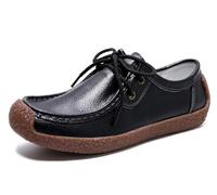 Sunporx Mujeres con Cordones Casual Mocasines de Cuero Zapatos de conducción Oxfords Antideslizante Cómodo Mocasín Zapatos