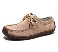 Sunporx Mujeres con Cordones Casual Mocasines de Cuero Zapatos de conducción Oxfords Antideslizante Cómodo Mocasín Zapatos