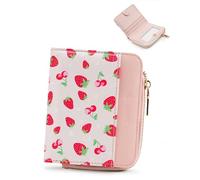 Sunpour Cartera pequeña para mujer con protección RFID, cartera delgada para mujer de piel vintage, cartera pequeña con cremallera, 2 ventanas de identificación y 6 compartimentos para tarjetas, Rosa