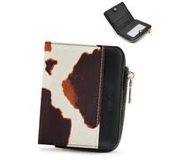 Sunpour Cartera pequeña para mujer con protección RFID, cartera delgada para mujer de piel vintage, cartera pequeña con cremallera, 2 ventanas de identificación y 6 compartimentos para tarjetas, vaca