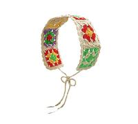 Sunproof - Diadema de ganchillo rectangular para mujer, diseño de flores, turbante elástico, accesorios para el cabello