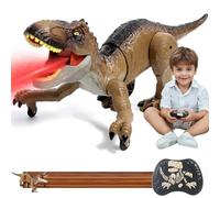 Sunrad Juguete de dinosaurio con mando a distancia para niños de 3 a 8 años, juguete T-Rex realista recargable con luces, sonidos y spray, RC Dino con demostración de una tecla