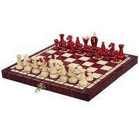 Sunrise Chess - Juego de ajedrez pequeño real en color rojo cereza - Exquisita artesanía en forma compacta