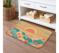 Sunrise Coastal - Tapete de baño de secado rápido, diseño retro de olas del océano, tapete de ducha antideslizante, tapete de franela lavable para verano, playa, baño, baño, 20 x 32 pulgadas