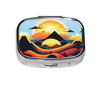 Sunrise Mountain - Caja de almacenamiento de pastillas cuadrada de viaje, mini pastillero portátil (pastillero de 2 compartimentos), caja de almacenamiento de medicamentos y vitaminas