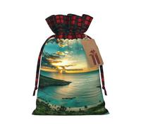 Sunrise Over Hanauma Bay Oahu Hawaii - Bolsa de Navidad a cuadros a juego con diseño de cordón para fiesta de Navidad, embalaje de regalo