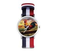 Sunrise Rooster - Reloj de pulsera de cuarzo personalizado con números arábigos con correa ajustable para hombres y mujeres
