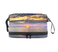 Sunrise Sky View Over The Sea - Neceser de doble capa para mujeres y niñas, neceser de viaje, bolsa organizadora de maquillaje con compartimento para cepillos, multicolor, 27x15x14 cm/10.6x5.9x5.5 in,
