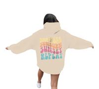 Sunrise Sunburn Sunset Repeat - Sudaderas con capucha para mujer, lindas letras esenciales, suéteres gráficos casuales Y2K, universidad, modernos, estéticos, cómodos, delgados, caqui, 4XL