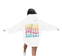 Sunrise Sunburn Sunset Repeat - Sudaderas con capucha para mujer, lindas letras esenciales, suéteres gráficos casuales Y2K, universidad, modernos, estéticos, cómodos, delgados, blanco, 4XL