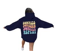 Sunrise Sunburn Sunset Repeat - Sudaderas con capucha para mujer, lindas letras esenciales, suéteres gráficos casuales Y2K, universidad, modernos, estéticos, cómodos, delgados, azul marino, 4XL