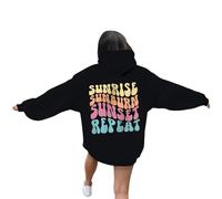 Sunrise Sunburn Sunset Repeat Sudaderas lindas para mujer, ajuste holgado, casual, con capucha, cómodas sudaderas con capucha para otoño, ropa gráfica de letras Backwoods, suéter Workou Trendy Y2K