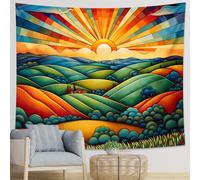 Sunrise - Tapiz abstracto bohemio de una pieza con gráfico botánico, arcoíris, verde, naranja, poliéster, telón de fondo decorativo, para bar, techo, dormitorio, cabecero, club, decoración colgante