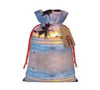 Sunrise Tropical Palm Tree Island - Bolsa de regalo de lino con cordón para Navidad, perfecta para bolsas de regalo, bolsas de dulces