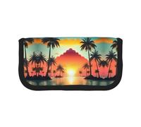 Sunrise Tropical Palm Tree Island - Estuche pequeño para lápices, estuche estético para lápices, bolsa de almacenamiento para bolígrafos, oficina, Black, Talla única, Organizador de bolsas