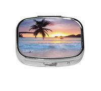 Sunrise Tropical Palm Tree Island, pastillero con 2 compartimentos, organizador portátil