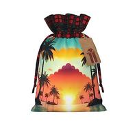 Sunrise Tropical Palm Tree Island Print Lattice Bolsas con cordón, bolsas de regalo de Navidad, bolsas de regalo de Navidad, bolsa de recuerdo de fiesta