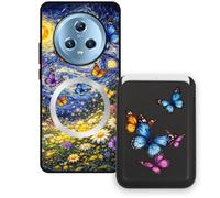 Sunrive Funda Cartera para Honor Magic5 5G con Tarjetero Magnético Desmontable, Estuche Porta Tarjetas con Soporte para Video, Funda Protectora Antigolpes con Cartera y Tarjetass - Mariposa