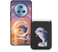 Sunrive Funda Cartera para Honor Magic5 5G con Tarjetero Magnético Desmontable, Estuche Porta Tarjetas con Soporte para Video, Funda Protectora Antigolpes con Cartera y Tarjetass - Delfín