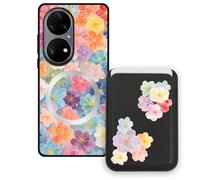 Sunrive Funda Cartera para Huawei P50 Pro con Tarjetero Magnético Desmontable, Estuche Porta Tarjetas con Soporte para Video, Funda Protectora Antigolpes con Cartera y Tarjetass - Flor