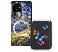 Sunrive Funda Cartera para OPPO Reno10 ProPLUS con Tarjetero Magnético Desmontable, Estuche Porta Tarjetas con Soporte para Video, Funda Protectora Antigolpes con Cartera y Tarjetass - Mariposa