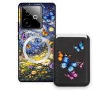 Sunrive Funda Cartera para Realme GT7 con Tarjetero Magnético Desmontable, Estuche Porta Tarjetas con Soporte para Video, Funda Protectora Antigolpes con Cartera y Tarjetass - Mariposa
