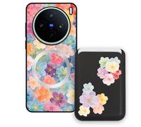 Sunrive Funda Cartera para Vivo X200T con Tarjetero Magnético Desmontable, Estuche Porta Tarjetas con Soporte para Video, Funda Protectora Antigolpes con Cartera y Tarjetass - Flor