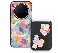 Sunrive Funda Cartera para Vivo X300 con Tarjetero Magnético Desmontable, Estuche Porta Tarjetas con Soporte para Video, Funda Protectora Antigolpes con Cartera y Tarjetass - Flor