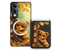 Sunrive Funda Cartera para Vivo Y19S 5G con Tarjetero Magnético Desmontable, Estuche Porta Tarjetas con Soporte para Video, Funda Protectora Antigolpes con Cartera y Tarjetass - Oso