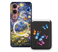 Sunrive Funda Cartera para Vivo Y31 5G con Tarjetero Magnético Desmontable, Estuche Porta Tarjetas con Soporte para Video, Funda Protectora Antigolpes con Cartera y Tarjetass - Mariposa
