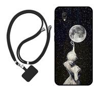 Sunrive Funda Compatible con Alcatel 1,Slim Fit Gel Mate Carcasa Case Bumper de Impactos Espalda Cover (Sombra de Espalda,Luna,Estrellas)+1 X Correa Universal