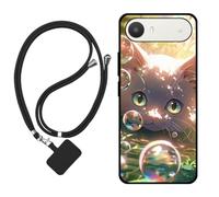 Sunrive Funda Compatible con Alcatel A62,Slim Fit Gel Mate Carcasa Case Bumper de Impactos Espalda Cover (Burbujas Gatos)+1 X Correa Universal