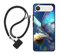 Sunrive Funda Compatible con Alcatel A62,Slim Fit Gel Mate Carcasa Case Bumper de Impactos Espalda Cover (Mariposa,Flor)+1 X Correa Universal