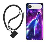 Sunrive Funda Compatible con Alcatel A62,Slim Fit Gel Mate Carcasa Case Bumper de Impactos Espalda Cover (Lobo,Luna,Estrellas)+1 X Correa Universal