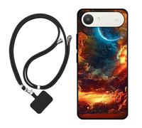 Sunrive Funda Compatible con Alcatel A62,Slim Fit Gel Mate Carcasa Case Bumper de Impactos Espalda Cover (Nubes,Luna,Cielo)+1 X Correa Universal