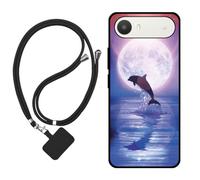 Sunrive Funda Compatible con Alcatel A62,Slim Fit Gel Mate Carcasa Case Bumper de Impactos Espalda Cover (Luna,Delfines,Mar)+1 X Correa Universal
