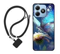 Sunrive Funda Compatible con Blackvie Oscal Flat 2/Wave 8C,Slim Fit Gel Mate Carcasa Case Bumper de Impactos Espalda Cover (Mariposa,Flor)+1 X Correa Universal