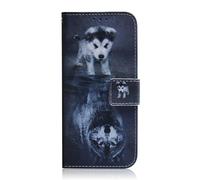 Sunrive Funda Compatible con Blackview BV6200 Plus, Cuero Artificial Sintético Protectiva Carcasa Resistente Cierre Magnético,en Folio,Soporte Plegable(Lobo y Perro)