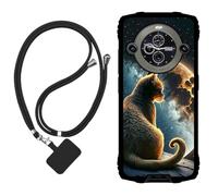 Sunrive Funda Compatible con Blackview BV8200,Slim Fit Gel Mate Carcasa Case Bumper de Impactos Espalda Cover (Luna,Estrellas,Gato)+1 X Correa Universal