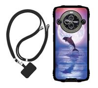 Sunrive Funda Compatible con Blackview BV8200,Slim Fit Gel Mate Carcasa Case Bumper de Impactos Espalda Cover (Luna,Delfines,Mar)+1 X Correa Universal