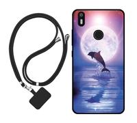 Sunrive Funda Compatible con BQ Aquaris X/X Pro,Slim Fit Gel Mate Carcasa Case Bumper de Impactos y Anti-Arañazos Espalda Cover (Luna,Delfines,Mar)+1 X Correa Universal